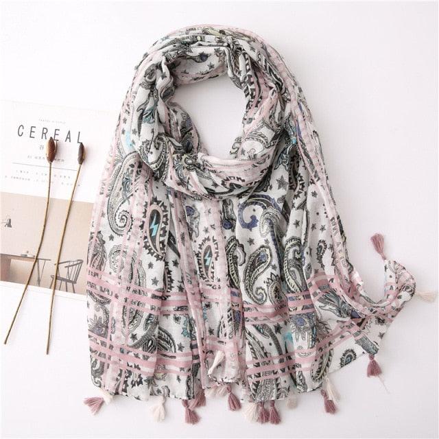 New Fashion Lady High Quality Soft Polka Floral Elegant Fringe Viscose Shawl Scarf Lightweight Wrap Headband Muslim Hijab For Women 180*90Cm