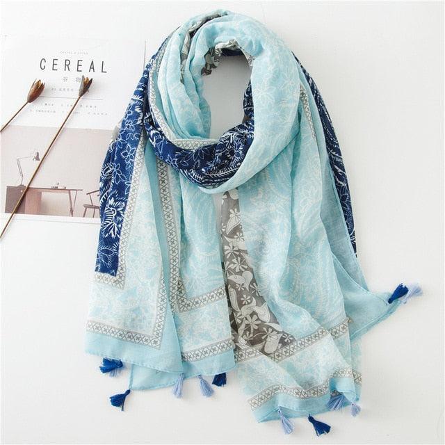 New Fashion Lady High Quality Soft Polka Floral Elegant Fringe Viscose Shawl Scarf Lightweight Wrap Headband Muslim Hijab For Women 180*90Cm