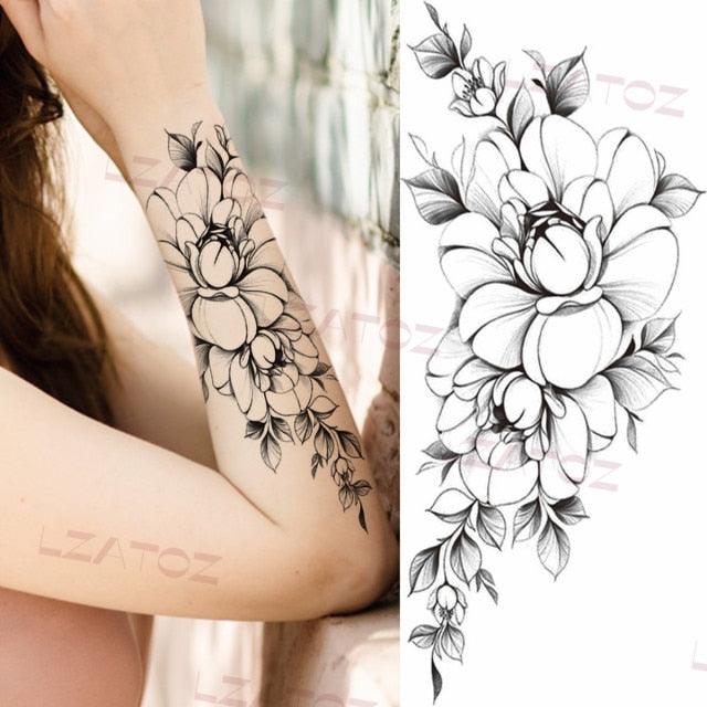 Realistic Sketches Black Flowers Temporary Waterproof Flower Tattoos Modern Body Arm Drawing For Womens - STEVVEX Beauty - 103, Arm Tattoo, Beauty, Big Flowers Tattoo, Big Tattoo, Black Tattoos, Body Tattoo, Fashion Tattoo, Flower Tattoo, Lavender Tattoo, Leg Tattoo, Luxury Tattoo, Modern Tatoos, Modern Tattoo, Realistic Tattoo, Sketch Tattoo, Stylish Tattoo, Tattoo - Stevvex.com