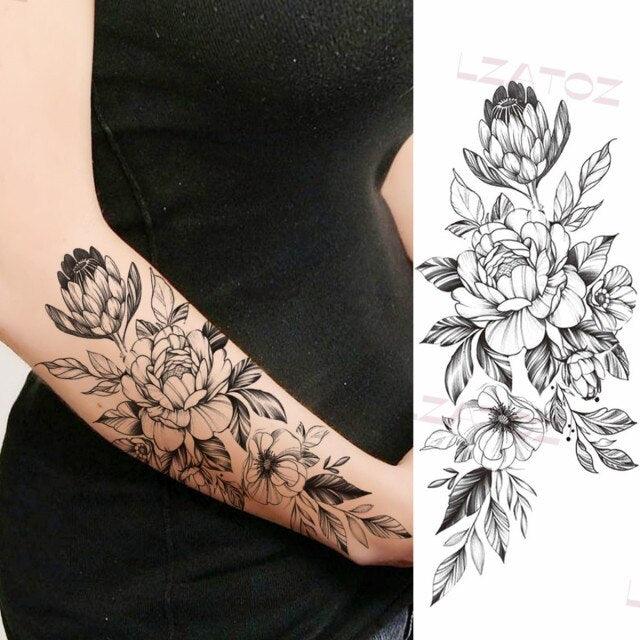 Realistic Sketches Black Flowers Temporary Waterproof Flower Tattoos Modern Body Arm Drawing For Womens - STEVVEX Beauty - 103, Arm Tattoo, Beauty, Big Flowers Tattoo, Big Tattoo, Black Tattoos, Body Tattoo, Fashion Tattoo, Flower Tattoo, Lavender Tattoo, Leg Tattoo, Luxury Tattoo, Modern Tatoos, Modern Tattoo, Realistic Tattoo, Sketch Tattoo, Stylish Tattoo, Tattoo - Stevvex.com