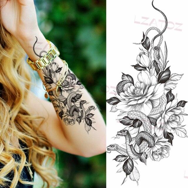 Realistic Sketches Black Flowers Temporary Waterproof Flower Tattoos Modern Body Arm Drawing For Womens - STEVVEX Beauty - 103, Arm Tattoo, Beauty, Big Flowers Tattoo, Big Tattoo, Black Tattoos, Body Tattoo, Fashion Tattoo, Flower Tattoo, Lavender Tattoo, Leg Tattoo, Luxury Tattoo, Modern Tatoos, Modern Tattoo, Realistic Tattoo, Sketch Tattoo, Stylish Tattoo, Tattoo - Stevvex.com