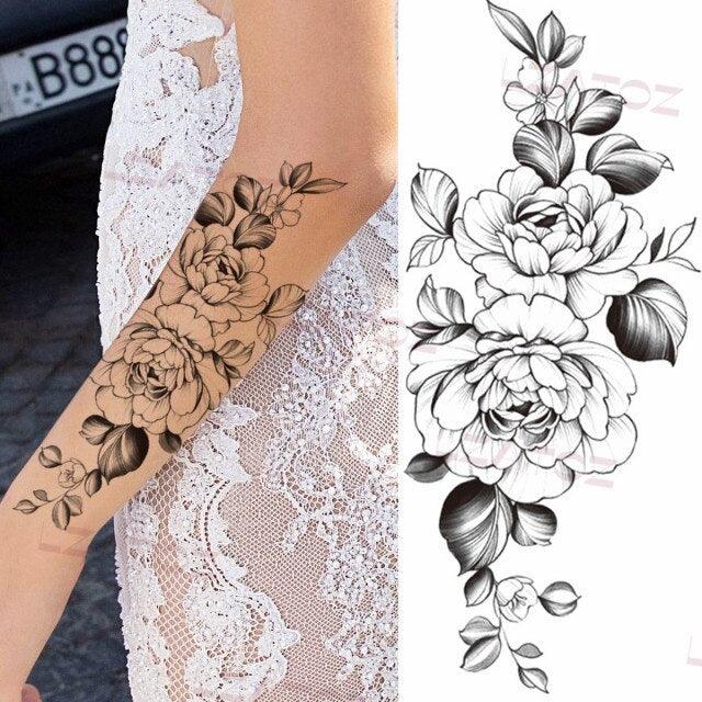 Realistic Sketches Black Flowers Temporary Waterproof Flower Tattoos Modern Body Arm Drawing For Womens - STEVVEX Beauty - 103, Arm Tattoo, Beauty, Big Flowers Tattoo, Big Tattoo, Black Tattoos, Body Tattoo, Fashion Tattoo, Flower Tattoo, Lavender Tattoo, Leg Tattoo, Luxury Tattoo, Modern Tatoos, Modern Tattoo, Realistic Tattoo, Sketch Tattoo, Stylish Tattoo, Tattoo - Stevvex.com