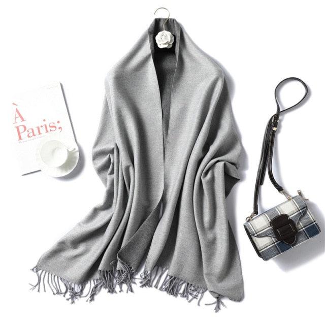 New Fashion Winter Soft Thick Warm Colorful Cashmere Scarf Elegant Escharpe Shawls Scarf Shawls Wraps Lightweight Lady Solid Scarves Fashion Tassels Blanket For Women