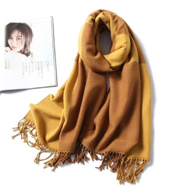 New Fashion Winter Soft Thick Warm Colorful Cashmere Scarf Elegant Escharpe Shawls Scarf Shawls Wraps Lightweight Lady Solid Scarves Fashion Tassels Blanket For Women