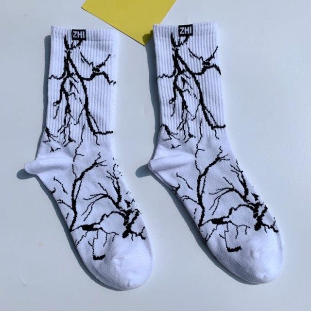 Marble Print New Style Harajuku Skateboard Long Socks Creative Fun Lightning Hip Hop Style Socks Streetwear Casual Cotton Socks Unisex Street Couple Socks For Men And Women