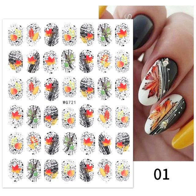 Maple Leaves 3D Nail Stickers Fall Leaf Flowers Line Sliders For Nails Self Adhesive Stickers Autumn Manicuring Decals Transfer Nail Decals Sticker For Pretty Girl Self-Adhesive Nail Decals Designer Nail Stickers for Acrylic