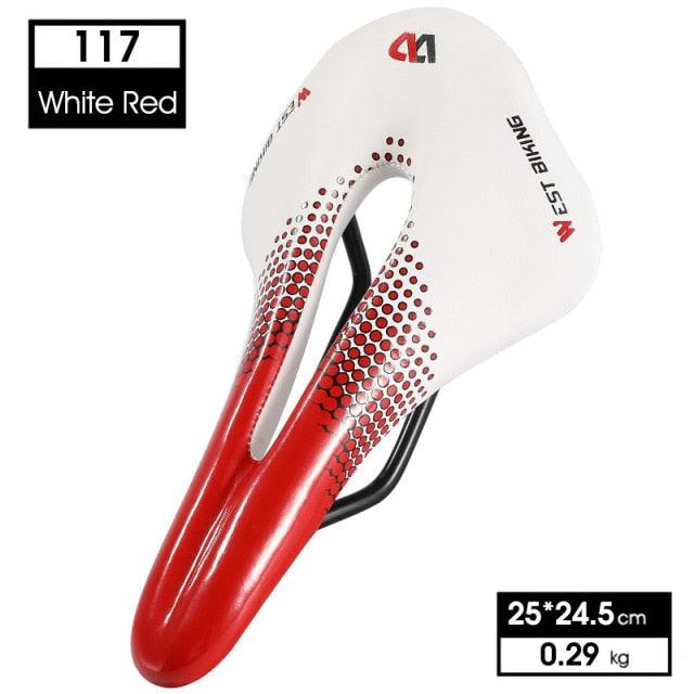 Leather Bike Saddle Road Bike Front Seat Cycling Saddles For Mens Breathable Hollow Cushion Bicycle Saddle Comfort Bike Saddle Ergonomic Waterproof Bicycle Seat For Road Bike Mountain Bike Seats