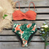 High Waist Bikini Set Women  Bikini Flower Swimwear Women High Waist Bikini Halter Two Piece Bathing Suits Tummy Control Swimsuit Push Up Swimwear Vintage Halter Neck Swimsuit Female Green Bathing Suit