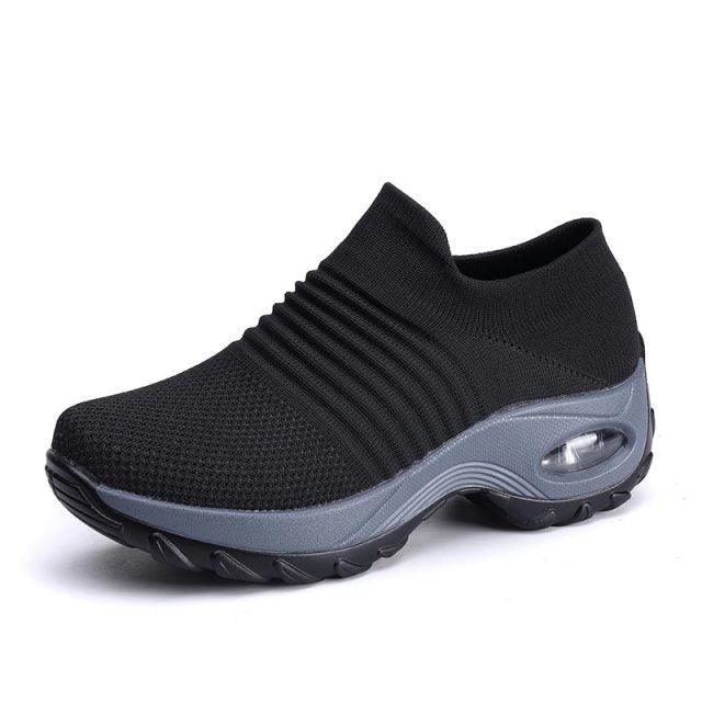 Womens Breathable Sneakers New Mesh Women Shoes Slip-On Air Cushion Casual Walking Shoes Lightweight Breathable Mesh Athletic Running Shoes Fashion Slip-on Sock Sneakers