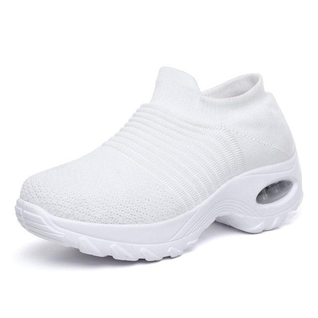 Womens Breathable Sneakers New Mesh Women Shoes Slip-On Air Cushion Casual Walking Shoes Lightweight Breathable Mesh Athletic Running Shoes Fashion Slip-on Sock Sneakers