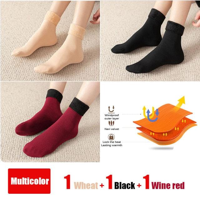 3Pairs Female Winter Warm Thicken Thermal Soft Casual Solid Color Socks Wool Cashmere Home Snow Boots Velvet Home Floor Sock For Women