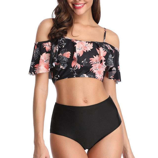 Women High Waist Bikini Plus Size Swimwear Summer Swimsuit Beach Bathing Suit Ruffle Bikini  Floral Printed Ruffle High Waist Bikini Set Women's Tummy Control Bathing Suit Swimsuit Flounce Peplum