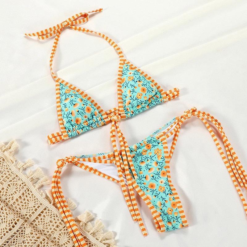 Summer Bikini Luxury Swimwear Women Folds Bikini Set Women's Bikini Set Two Piece Ribbed Front Back Self-tie Triangle Bikini Charming Bottom Bathing Suit Women Swimsuit Lace Up Bikinis For Beach