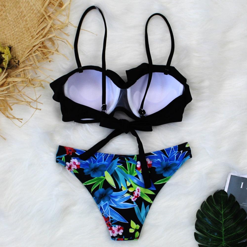 Female Two Piece Swimsuit Low Waist Bikini Floral Printing Swimwear Push Up Bathing Suit  Detachable Padded Push Up Striped Bikini Set Two Piece Swimsuit Ladies Vintage Lace Bikini Sets Beach Swimwear