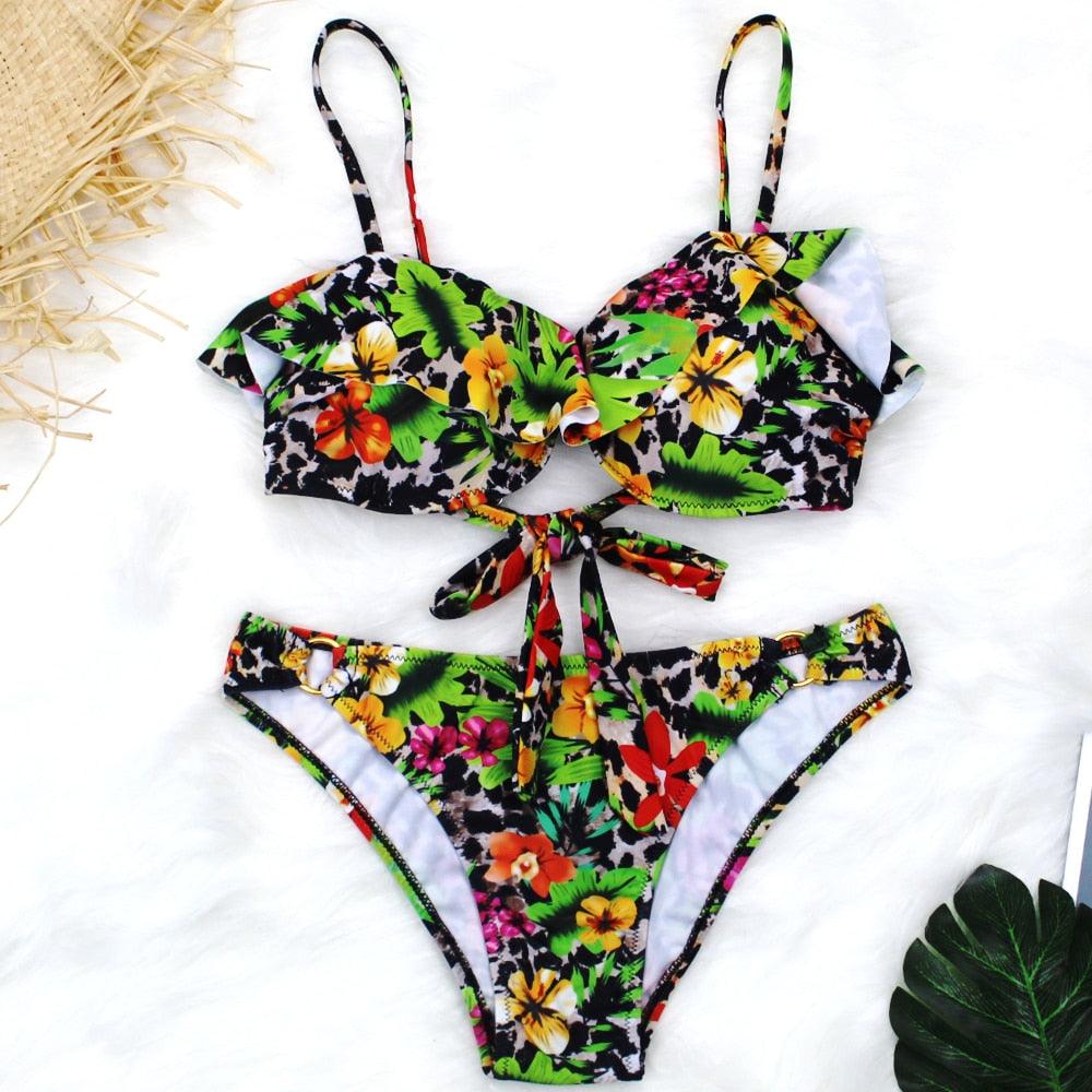 Female Two Piece Swimsuit Low Waist Bikini Floral Printing Swimwear Push Up Bathing Suit  Detachable Padded Push Up Striped Bikini Set Two Piece Swimsuit Ladies Vintage Lace Bikini Sets Beach Swimwear