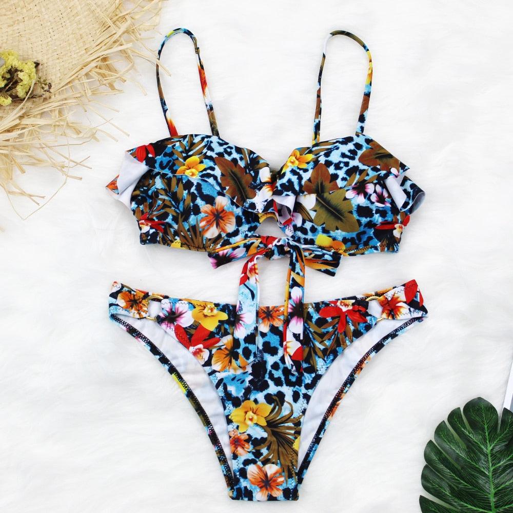 Female Two Piece Swimsuit Low Waist Bikini Floral Printing Swimwear Push Up Bathing Suit  Detachable Padded Push Up Striped Bikini Set Two Piece Swimsuit Ladies Vintage Lace Bikini Sets Beach Swimwear