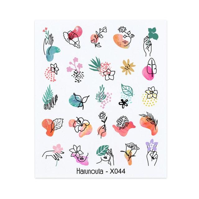 Nails Sticker Nail Art Decorations Flowers Leaves Decals Water Transfer Sliders Woman Face Fruit Foil Manicures Wraps  Water Transfer Nail Decals Sticker For Pretty Girl Self-Adhesive Nail Decals Designer Nail Stickers for Acrylic Decal