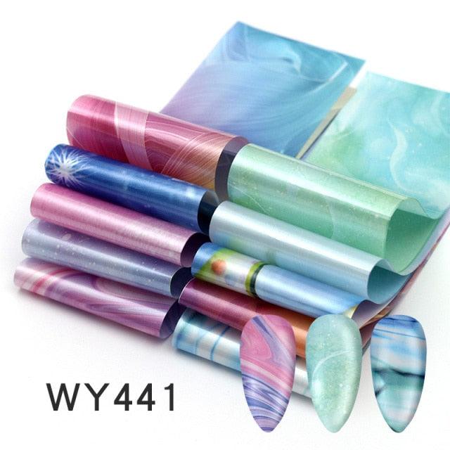 Holographic Nail Foil Transfer Set Sticker Decal Nail Art Foils Designer Marble Nail Decoration Sliders Wraps Manicure  Women Kids Girls Manicure Decoration Nail Art Supplies 3D Self-Adhesive Nail Decals Designer Nail Stickers for Acrylic Nails