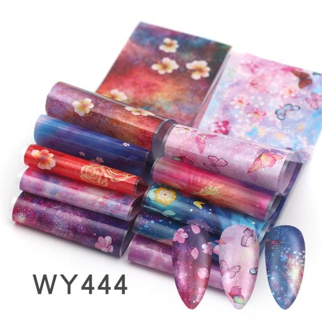 Holographic Nail Foil Transfer Set Sticker Decal Nail Art Foils Designer Marble Nail Decoration Sliders Wraps Manicure  Women Kids Girls Manicure Decoration Nail Art Supplies 3D Self-Adhesive Nail Decals Designer Nail Stickers for Acrylic Nails