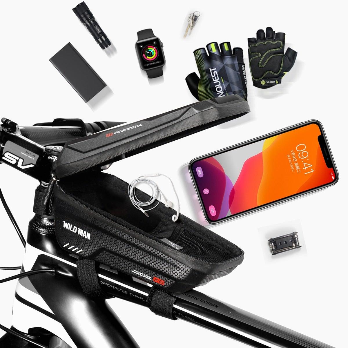 Bike Bag Frame Front Top Tube Waterproof Hard Shell Cycling Bag Touch Screen Phone Case Bicycle Accessories Bike Phone Mount Bag Cycling Waterproof Front Frame Top Tube Handlebar Bag With Touch Screen Holder Case