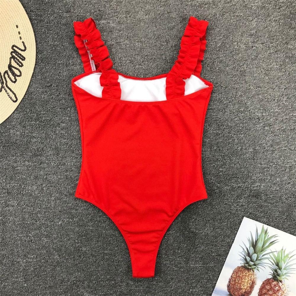 Luxury Black Female Swimsuit Vintage One Piece Ruffled Push Up Tummy Control Swimwear Halter One Piece Slimming Retro Swimsuit Women's Plus Size Push Up Bathing Suit Solid Red Swimwear Women Padded Bathing Suits