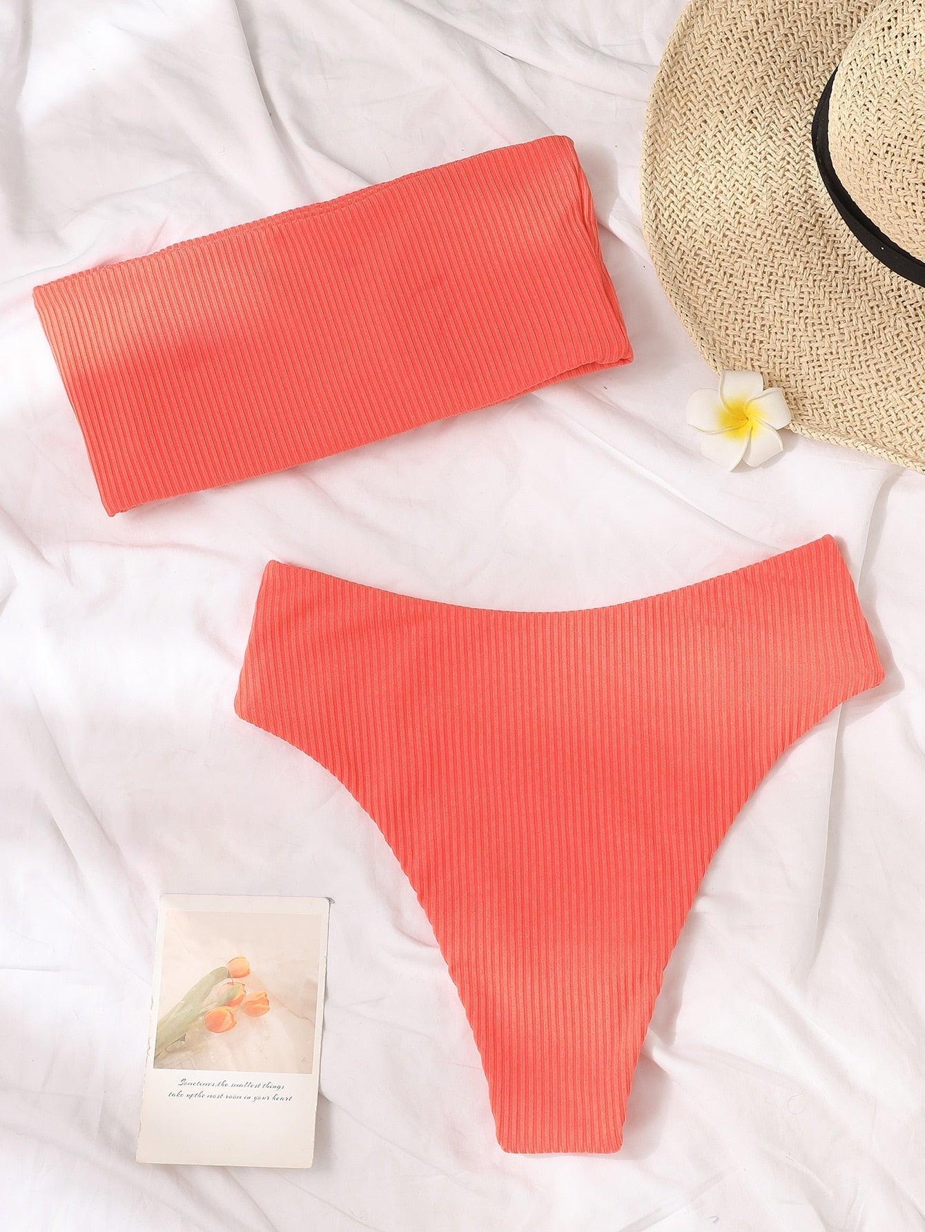 Bikinis Swimsuit Women Push Up Bikini Set  Female Swimwear Women's Strapless Solid Color 2 Pieces Bathing Suit Swimsuit Swimsuits Off Shoulder High Waist Bathing Suit High Cut Swimwear For Summer