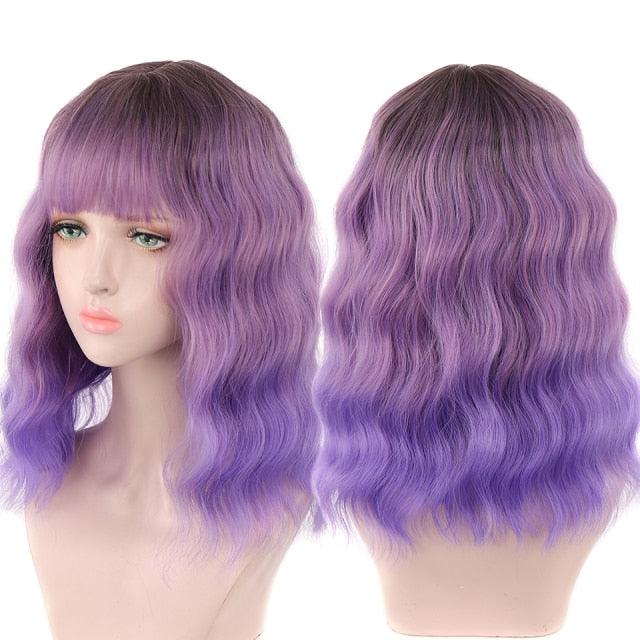 Synthetic Wigs For Women Daily Cosplay Long Water Wave  Lolita Wig With Bangs Cold Brown Heat Resistant Hair Bob Wigs For Black Women Cosplay Wigs For Women Gifts for Girlfriends