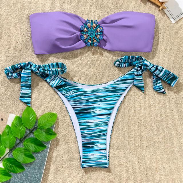 Shiny Rhinestone Strapless Bikini Female Women 2PCS Shiny Diamond Bikini Set Bra Swimsuit  Bathing Suit Swimsuit Women Swimwear Two-pieces Luxury Bikini Set Bather Bathing Suit Swimwear