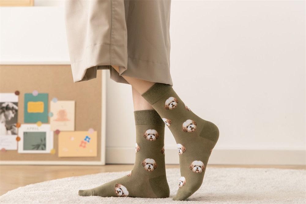 New Cute Cartoon Dog Middle Tube Socks Creative Female Socks Warm Socks Teddy Pomeranian Cotton Socks Stylish Unisex Short Ankle Socks For Men And Women