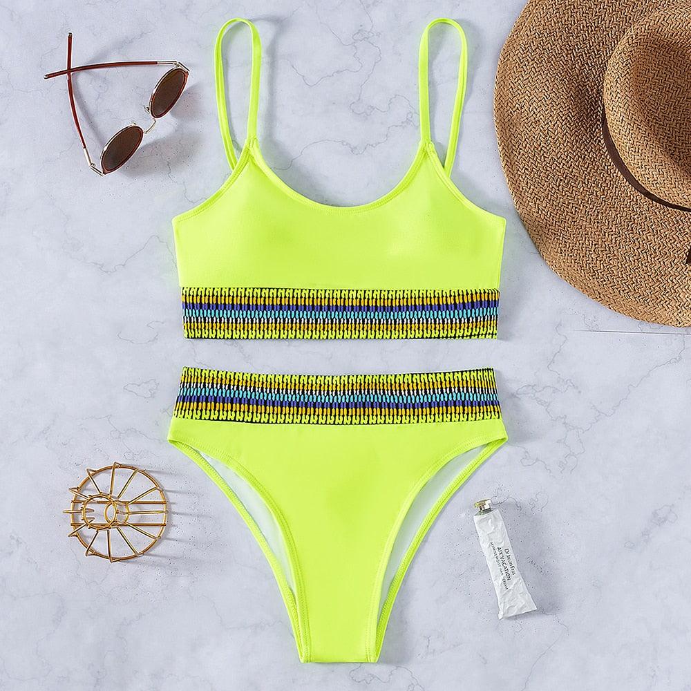 Swimwear Women Ribbed Bathing Suit Female Push Up Bikini Set Women's Bathing Suit Lace up Bikini Ribbed Two Piece Swimsuit Beachwear High Waist Bikini Women's Swimsuit