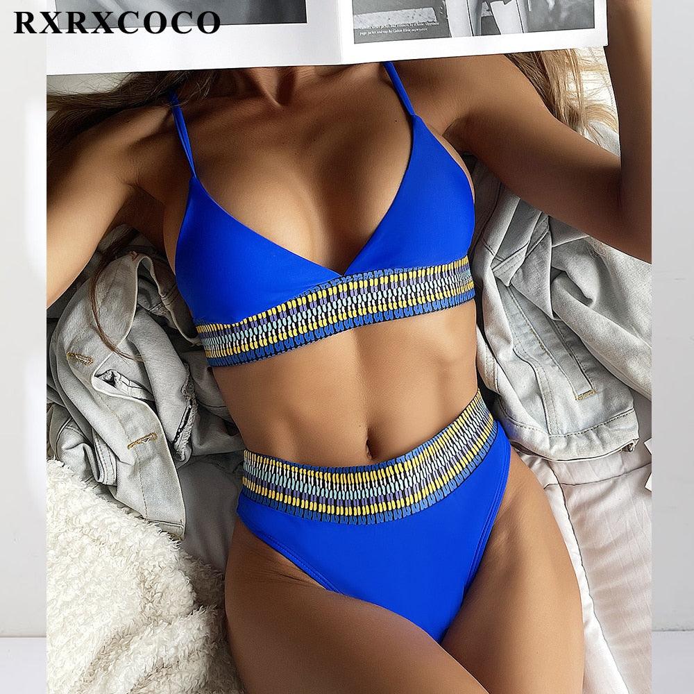 Swimwear Women Ribbed Bathing Suit Female Push Up Bikini Set Women's Bathing Suit Lace up Bikini Ribbed Two Piece Swimsuit Beachwear High Waist Bikini Women's Swimsuit