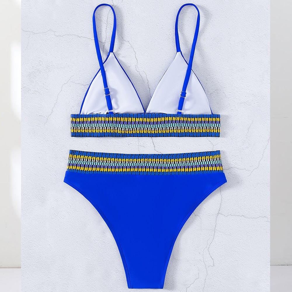 Swimwear Women Ribbed Bathing Suit Female Push Up Bikini Set Women's Bathing Suit Lace up Bikini Ribbed Two Piece Swimsuit Beachwear High Waist Bikini Women's Swimsuit