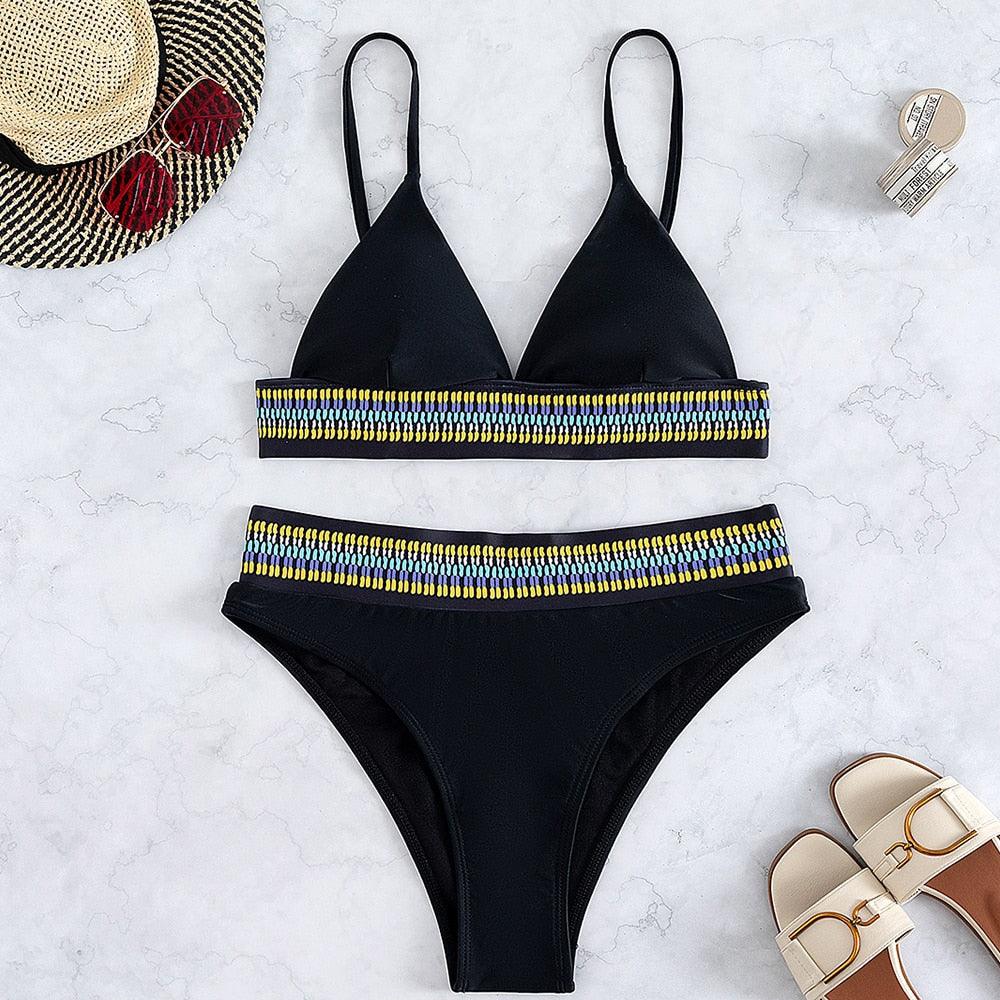 Swimwear Women Ribbed Bathing Suit Female Push Up Bikini Set Women's Bathing Suit Lace up Bikini Ribbed Two Piece Swimsuit Beachwear High Waist Bikini Women's Swimsuit