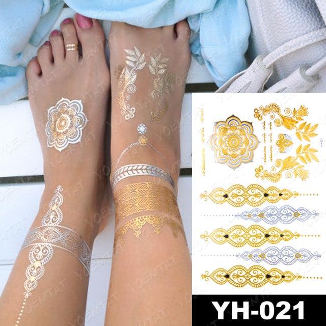 New Waterproof Temporary Tattoo Sticker Golden Silver Flower Jewelry Flash Fashion Different Design Tattoos For Womens - STEVVEX Beauty - 103, 3D Tattoo, Arm Tattoo, Beauty, Big Tattoo, Body Tattoo, Colorful Tattoo, Different Tattoo, Elegant, Fashion Tattoo, Flower Tattoo, Girls Tattoo, Glitter Tattoo, Gold Tattoo, Jewelry Tattoo, Leg Tattoo, Luxury Tattoo, Metallic Tattoo, Modern Tattoo, Party Tattoo, Stylish Tattoo, Tattoo, Waterproof Tattoo, Women Tattoo, Womens Tattoo - Stevvex.com