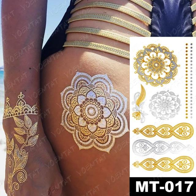 New Waterproof Temporary Tattoo Sticker Golden Silver Flower Jewelry Flash Fashion Different Design Tattoos For Womens - STEVVEX Beauty - 103, 3D Tattoo, Arm Tattoo, Beauty, Big Tattoo, Body Tattoo, Colorful Tattoo, Different Tattoo, Elegant, Fashion Tattoo, Flower Tattoo, Girls Tattoo, Glitter Tattoo, Gold Tattoo, Jewelry Tattoo, Leg Tattoo, Luxury Tattoo, Metallic Tattoo, Modern Tattoo, Party Tattoo, Stylish Tattoo, Tattoo, Waterproof Tattoo, Women Tattoo, Womens Tattoo - Stevvex.com