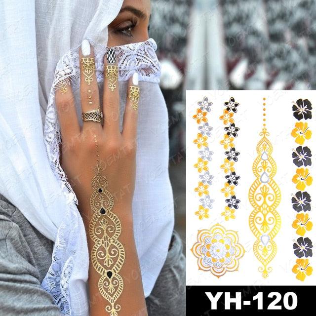 New Waterproof Temporary Tattoo Sticker Golden Silver Flower Jewelry Flash Fashion Different Design Tattoos For Womens - STEVVEX Beauty - 103, 3D Tattoo, Arm Tattoo, Beauty, Big Tattoo, Body Tattoo, Colorful Tattoo, Different Tattoo, Elegant, Fashion Tattoo, Flower Tattoo, Girls Tattoo, Glitter Tattoo, Gold Tattoo, Jewelry Tattoo, Leg Tattoo, Luxury Tattoo, Metallic Tattoo, Modern Tattoo, Party Tattoo, Stylish Tattoo, Tattoo, Waterproof Tattoo, Women Tattoo, Womens Tattoo - Stevvex.com