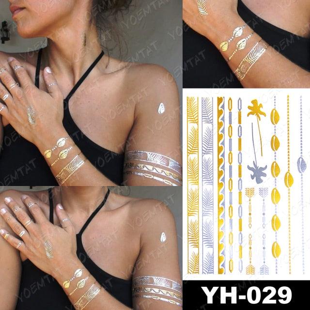 New Waterproof Temporary Tattoo Sticker Golden Silver Flower Jewelry Flash Fashion Different Design Tattoos For Womens - STEVVEX Beauty - 103, 3D Tattoo, Arm Tattoo, Beauty, Big Tattoo, Body Tattoo, Colorful Tattoo, Different Tattoo, Elegant, Fashion Tattoo, Flower Tattoo, Girls Tattoo, Glitter Tattoo, Gold Tattoo, Jewelry Tattoo, Leg Tattoo, Luxury Tattoo, Metallic Tattoo, Modern Tattoo, Party Tattoo, Stylish Tattoo, Tattoo, Waterproof Tattoo, Women Tattoo, Womens Tattoo - Stevvex.com