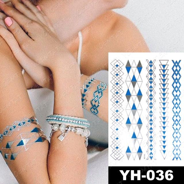 New Waterproof Temporary Tattoo Sticker Golden Silver Flower Jewelry Flash Fashion Different Design Tattoos For Womens - STEVVEX Beauty - 103, 3D Tattoo, Arm Tattoo, Beauty, Big Tattoo, Body Tattoo, Colorful Tattoo, Different Tattoo, Elegant, Fashion Tattoo, Flower Tattoo, Girls Tattoo, Glitter Tattoo, Gold Tattoo, Jewelry Tattoo, Leg Tattoo, Luxury Tattoo, Metallic Tattoo, Modern Tattoo, Party Tattoo, Stylish Tattoo, Tattoo, Waterproof Tattoo, Women Tattoo, Womens Tattoo - Stevvex.com