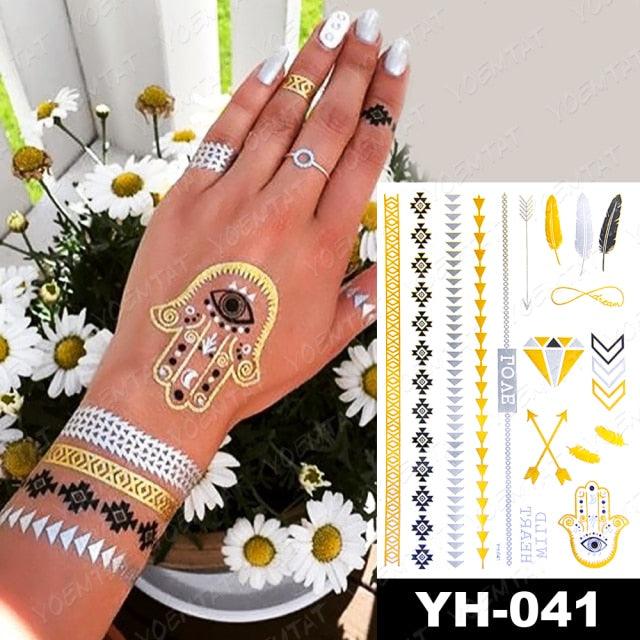 New Waterproof Temporary Tattoo Sticker Golden Silver Flower Jewelry Flash Fashion Different Design Tattoos For Womens - STEVVEX Beauty - 103, 3D Tattoo, Arm Tattoo, Beauty, Big Tattoo, Body Tattoo, Colorful Tattoo, Different Tattoo, Elegant, Fashion Tattoo, Flower Tattoo, Girls Tattoo, Glitter Tattoo, Gold Tattoo, Jewelry Tattoo, Leg Tattoo, Luxury Tattoo, Metallic Tattoo, Modern Tattoo, Party Tattoo, Stylish Tattoo, Tattoo, Waterproof Tattoo, Women Tattoo, Womens Tattoo - Stevvex.com