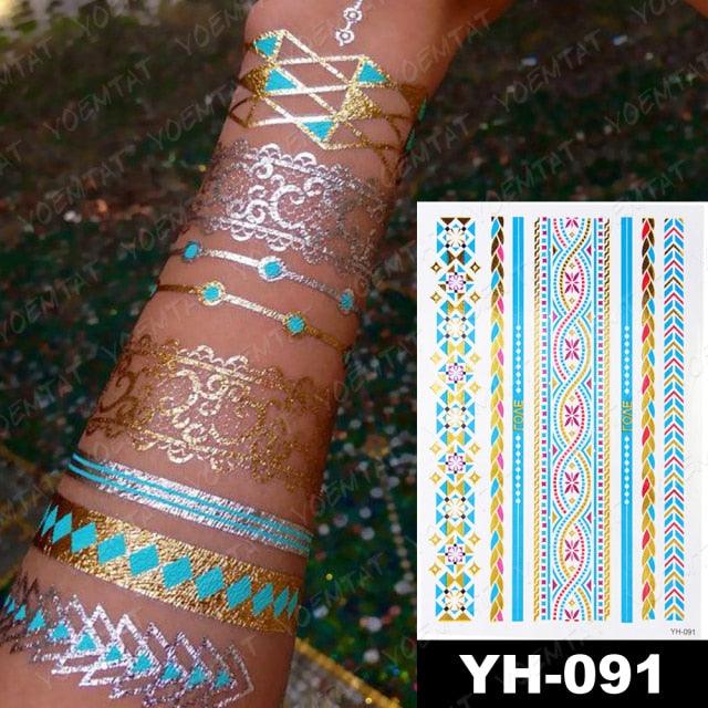 New Waterproof Temporary Tattoo Sticker Golden Silver Flower Jewelry Flash Fashion Different Design Tattoos For Womens - STEVVEX Beauty - 103, 3D Tattoo, Arm Tattoo, Beauty, Big Tattoo, Body Tattoo, Colorful Tattoo, Different Tattoo, Elegant, Fashion Tattoo, Flower Tattoo, Girls Tattoo, Glitter Tattoo, Gold Tattoo, Jewelry Tattoo, Leg Tattoo, Luxury Tattoo, Metallic Tattoo, Modern Tattoo, Party Tattoo, Stylish Tattoo, Tattoo, Waterproof Tattoo, Women Tattoo, Womens Tattoo - Stevvex.com