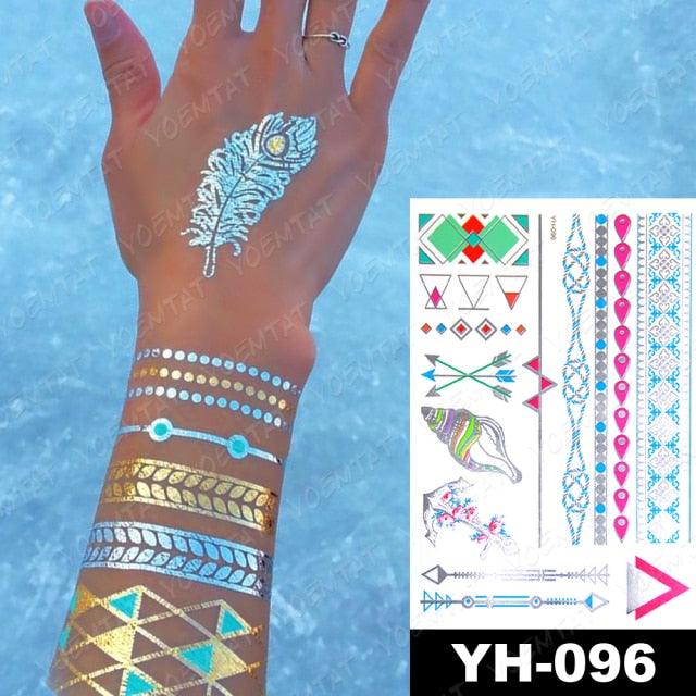 New Waterproof Temporary Tattoo Sticker Golden Silver Flower Jewelry Flash Fashion Different Design Tattoos For Womens - STEVVEX Beauty - 103, 3D Tattoo, Arm Tattoo, Beauty, Big Tattoo, Body Tattoo, Colorful Tattoo, Different Tattoo, Elegant, Fashion Tattoo, Flower Tattoo, Girls Tattoo, Glitter Tattoo, Gold Tattoo, Jewelry Tattoo, Leg Tattoo, Luxury Tattoo, Metallic Tattoo, Modern Tattoo, Party Tattoo, Stylish Tattoo, Tattoo, Waterproof Tattoo, Women Tattoo, Womens Tattoo - Stevvex.com