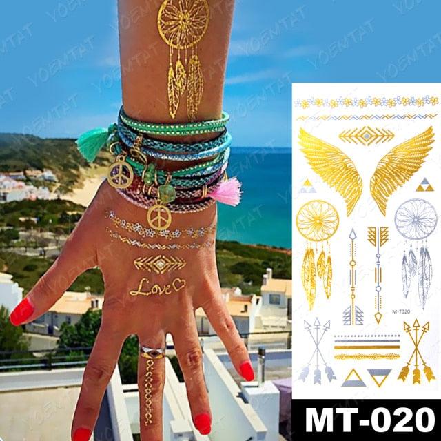 New Waterproof Temporary Tattoo Sticker Golden Silver Flower Jewelry Flash Fashion Different Design Tattoos For Womens - STEVVEX Beauty - 103, 3D Tattoo, Arm Tattoo, Beauty, Big Tattoo, Body Tattoo, Colorful Tattoo, Different Tattoo, Elegant, Fashion Tattoo, Flower Tattoo, Girls Tattoo, Glitter Tattoo, Gold Tattoo, Jewelry Tattoo, Leg Tattoo, Luxury Tattoo, Metallic Tattoo, Modern Tattoo, Party Tattoo, Stylish Tattoo, Tattoo, Waterproof Tattoo, Women Tattoo, Womens Tattoo - Stevvex.com