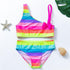 Two Piece Girls Swimsuit Rainbow Children's Swimwear Two Piece Bathing Suit 2-12 Years Swimsuit Pieces Bathing Suits With Ruffles Hollowed Flounce Bikini With Adjustable Straps For Girls