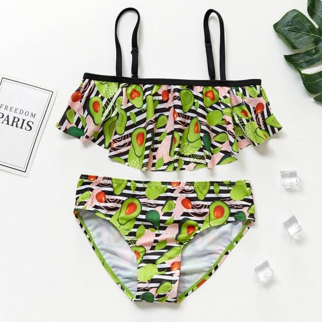 Two Piece Girls Swimsuit Rainbow Children's Swimwear Two Piece Bathing Suit 2-12 Years Swimsuit Pieces Bathing Suits With Ruffles Hollowed Flounce Bikini With Adjustable Straps For Girls