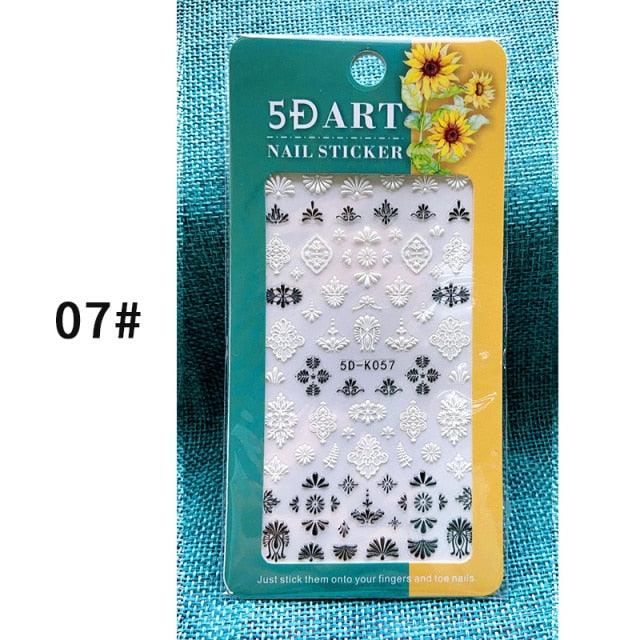 White Embossed Flower Lace 5D Sticker Decal Wedding Nail Art Designs Floral Flower Transfer Decal  Geometry  3D Wave Design Decoration for Women Girls Tape Nail Art Stickers Decal Decoration Geometry Transfer Decals Nail Art Decorations Decoration Decal