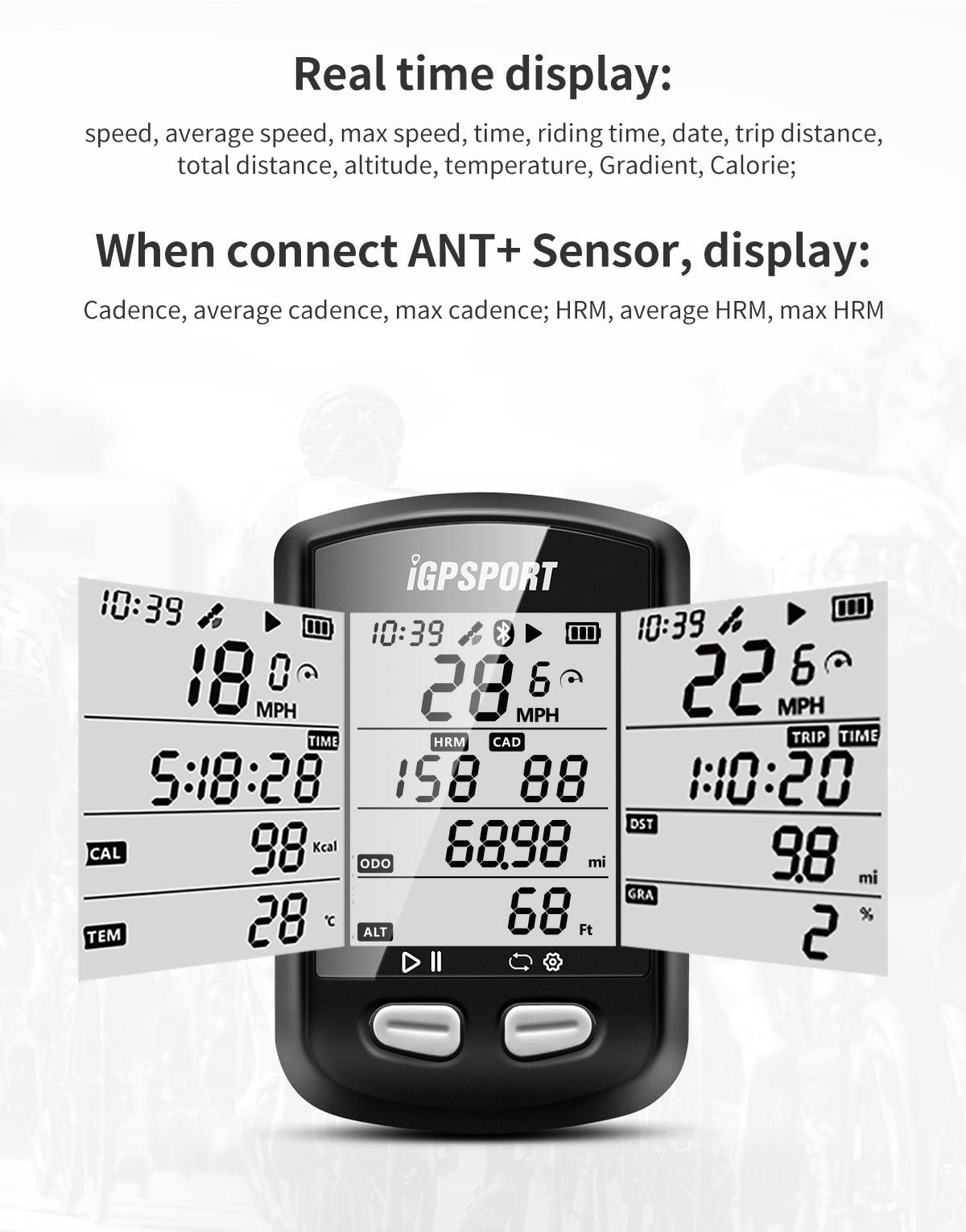 Bike Wireless Stopwatch GPS Bicycle Computer IPX6 Waterproof Cycling Speedometer With ANT+ Bluetooth Bike Speedometer and Odometer Rechargeable Cycling Computer MTB Tracker With LCD Automatic Backlight Display