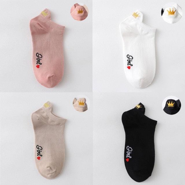 4 Pair/Lot Low Tube Boat Socks Gold Silk Embroidery Mouse Ankle Women Socks Cotton Low Cut Thin No Show Boat Socks For Men And Women