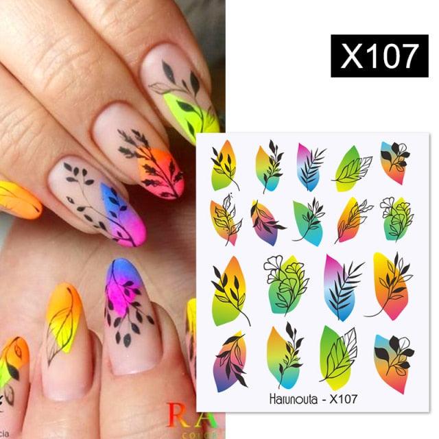 Black Lines Flower Leaves Water Decals Stickers Floral Face Marble Pattern Slider For Nails Summer Nail Art Decoration Summer Stickers on Nails Simple Summer Slider for Manicure Nail Art Watermark Manicure Decor