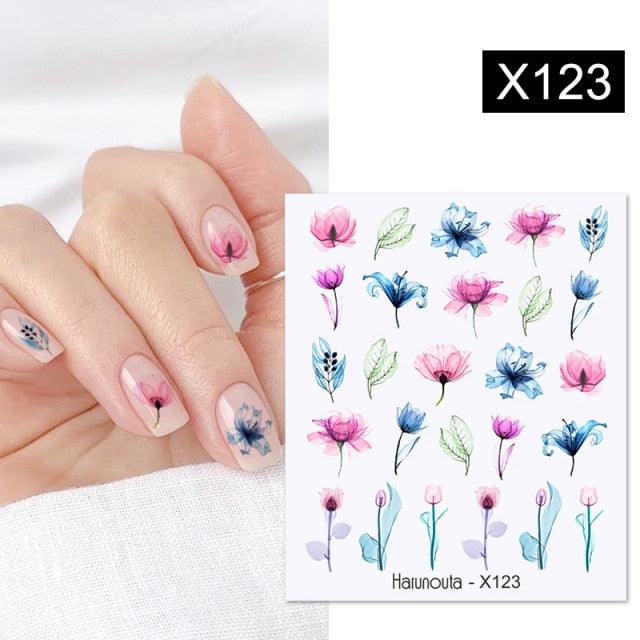 Black Lines Flower Leaves Water Decals Stickers Floral Face Marble Pattern Slider For Nails Summer Nail Art Decoration Summer Stickers on Nails Simple Summer Slider for Manicure Nail Art Watermark Manicure Decor