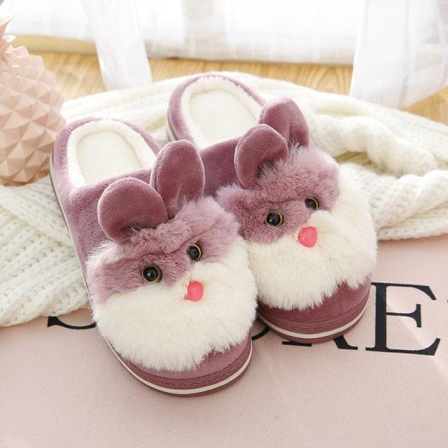 Women Winter Warm Slippers Cute Rabbit Slippers Indoor Shoes For Girls Non Slip Soft Funny Women Furry Slipper House Slippers For Women Indoor Slip On Slippers Warm Flats Shoes Soft-soled Cotton Slippers